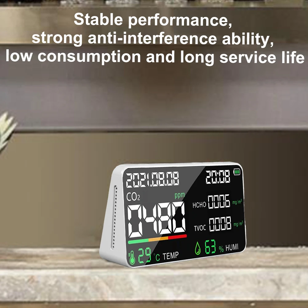 Air Quality Monitor Room Temperature Humidity Meter USB Rechargeable Formaldehyde Tester CO2 Detector for Home Office