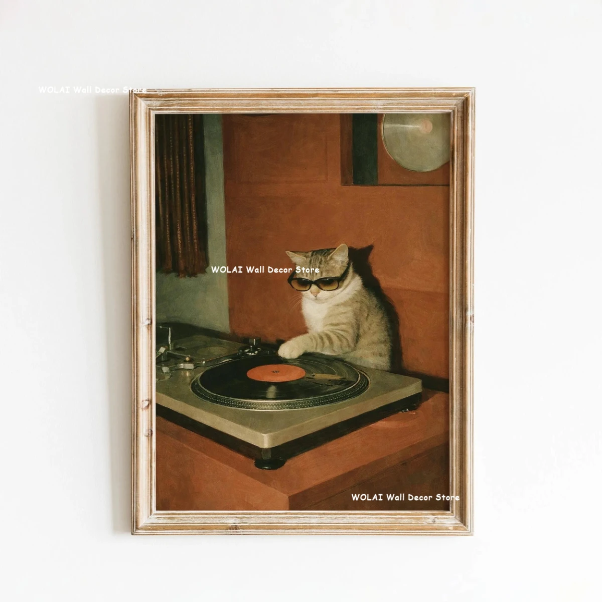 Moody Black Cat Smoking Animal Canvas Printing Retro DJ Cat Vinyl Turntable Music Wall Art Poster for Modern Home Kitchen Decor