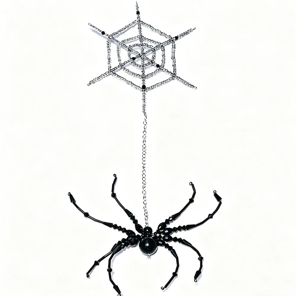 Beaded Spider Hanging Ornament Hanging Loop Crystal-Like Faceted Beads Beaded Spider Pendant Multicolor Style Gold-Tone Chain