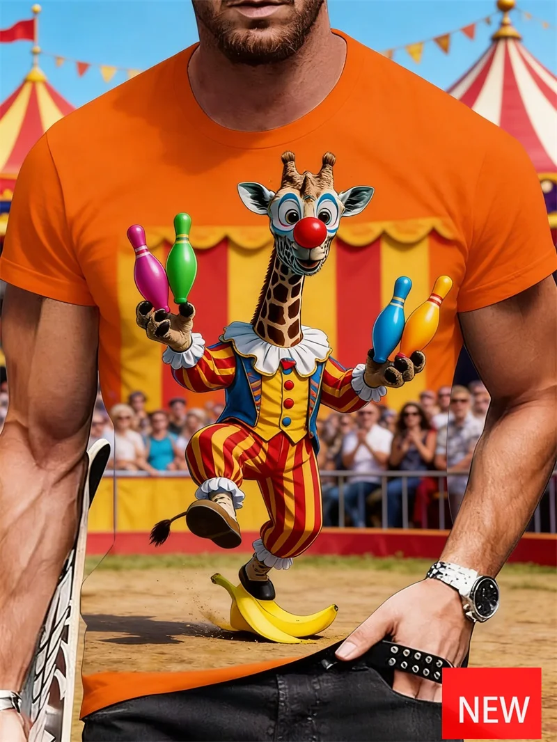 

Cartoon Giraffe Graphic T Shirts For Men Summer Trend Hip Hop 3D Print Funny Streetwear Top Daily Leisure Large Size Men Clothes