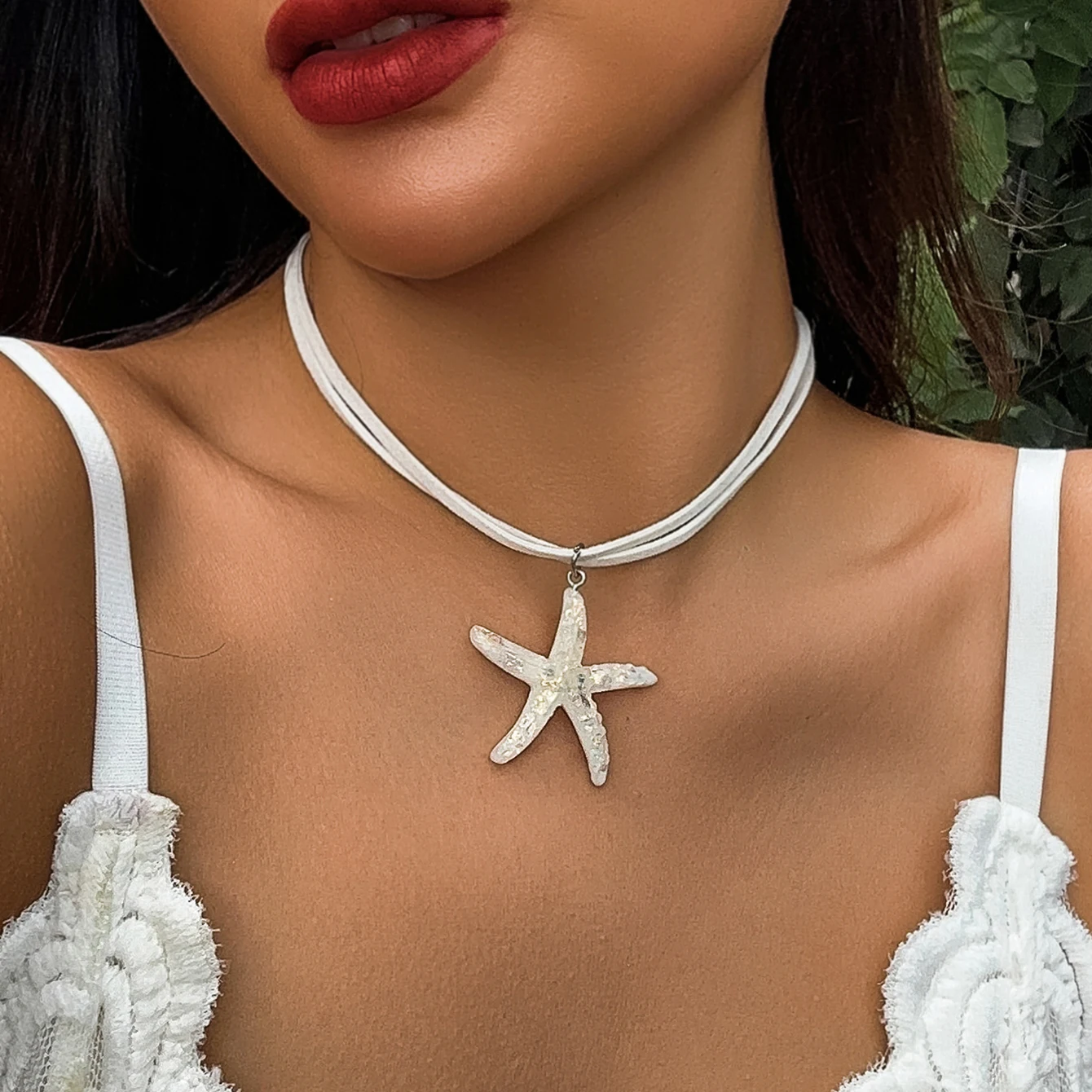 Boho Multilayer White Rope Chain With Large Starfish Star Pendant Necklace for Women Summer Kpop Choker Y2K Jewelry Accessories