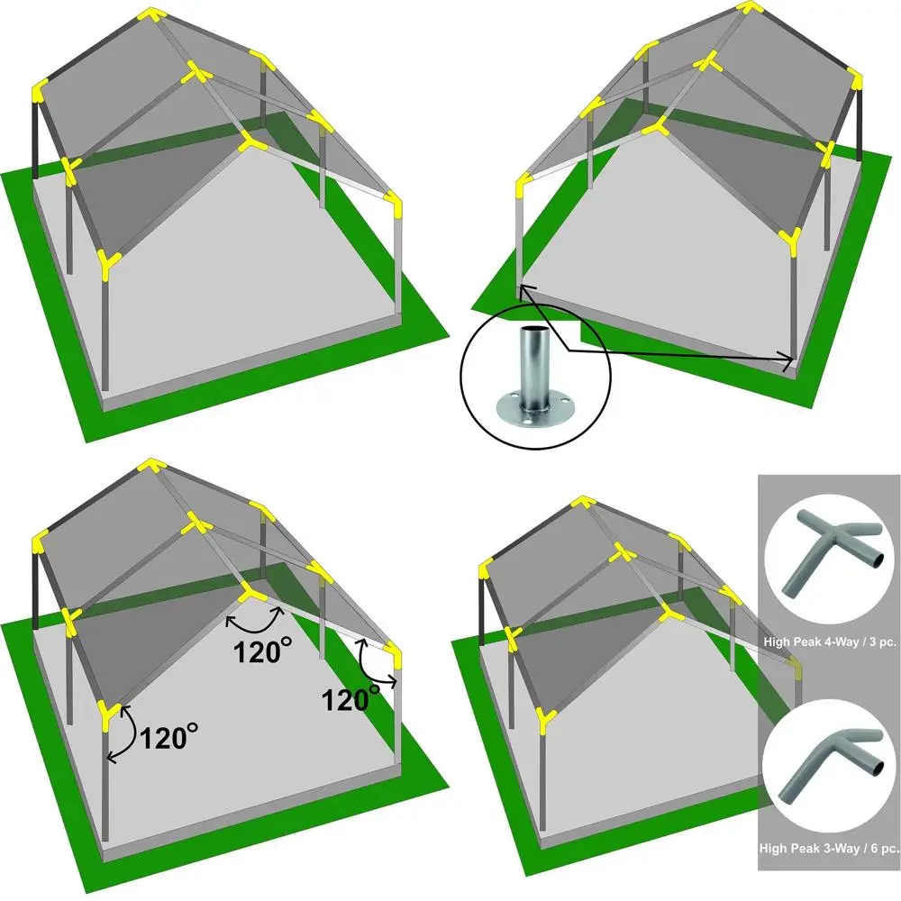 Kit di raccordi per tettoia regolabili in acciaio resistente per carport con telaio ad alto picco, riparo esterno, connettori da 1 3/8 di pollice