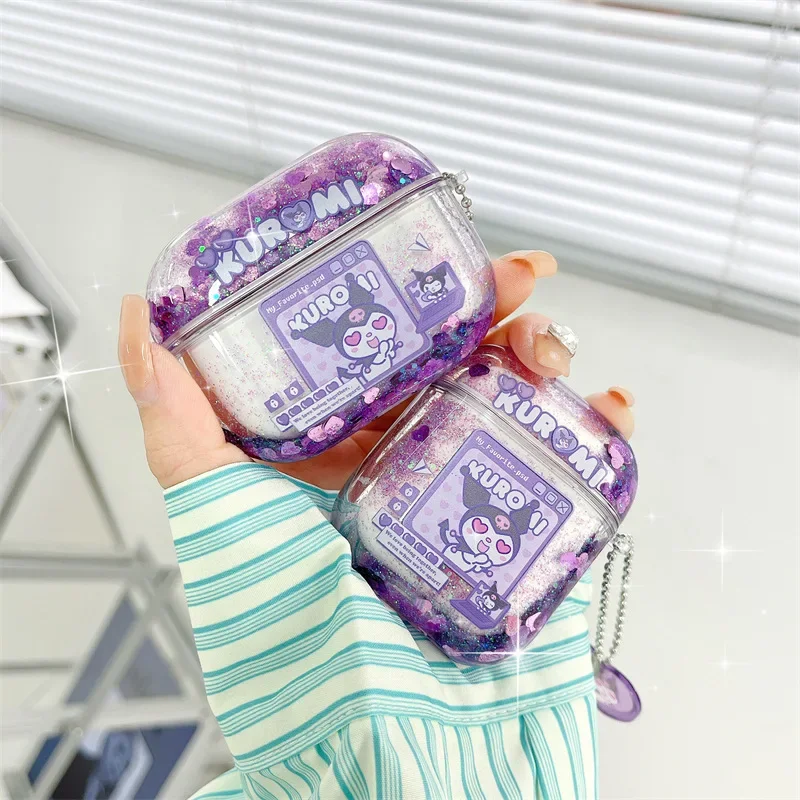 Kuromi do etui Airpods Pro 2, płynne piaski do etui Airpods, twarde etui ochronne na słuchawki PC do etui Airpods 3