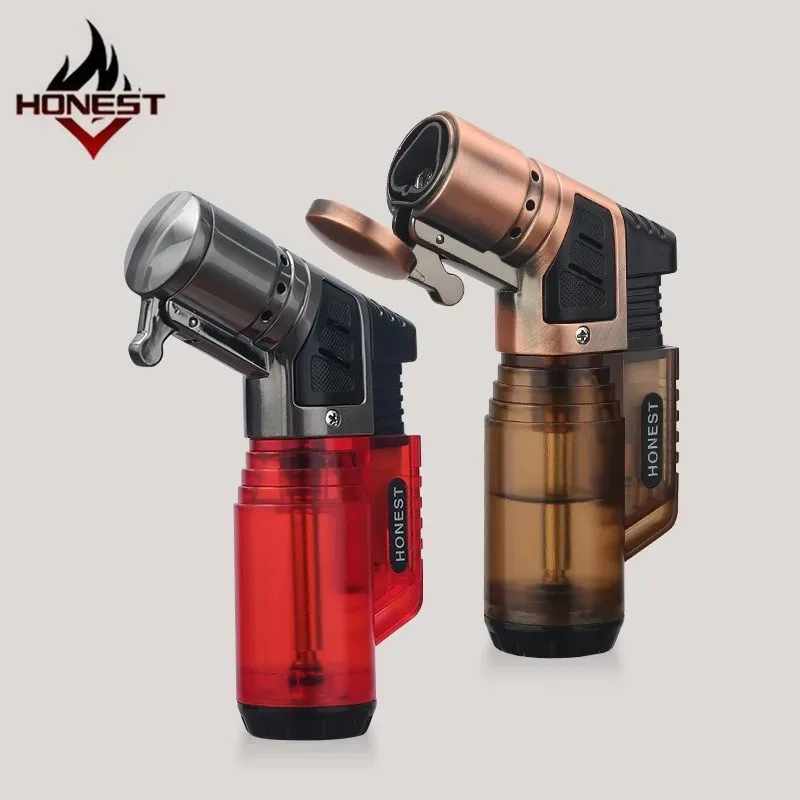 Briquet gonflable Direct en métal courbé honnête, Mini pistolet de soudage Transparent Portable, bois de santal, Moxibustion des cigares, vente en gros