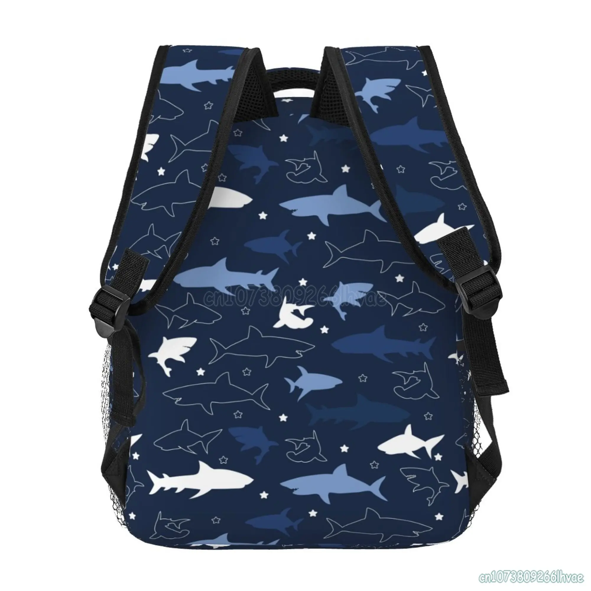 Cartoon Sharks Pattern Student School Bag Travel Laptop Backpack 15.6 Inch Durable Lightweight Book Bag Hiking Camping Daypack