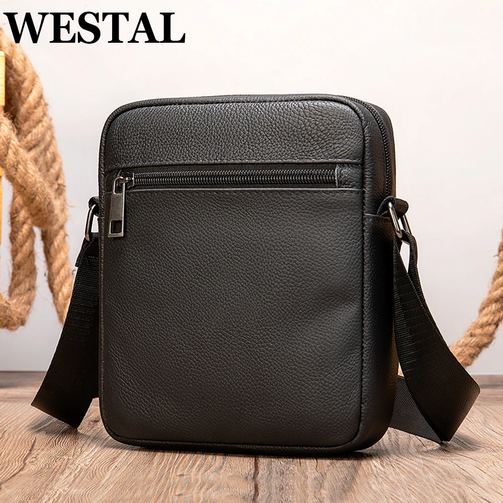 WESTAL Men\'s Shoulder Bags Genuine Leather Flap Crossbody Bags for Men Purse Messenger Bags Leather 7362