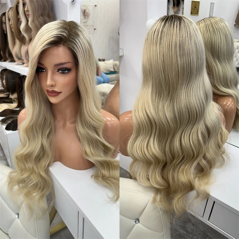 

Ombre Пепельно-русый высококачественный синтетический парик спереди, балаяж, 180% высокая плотность, 30 дюймов, супер длинный объемный парик для женщин