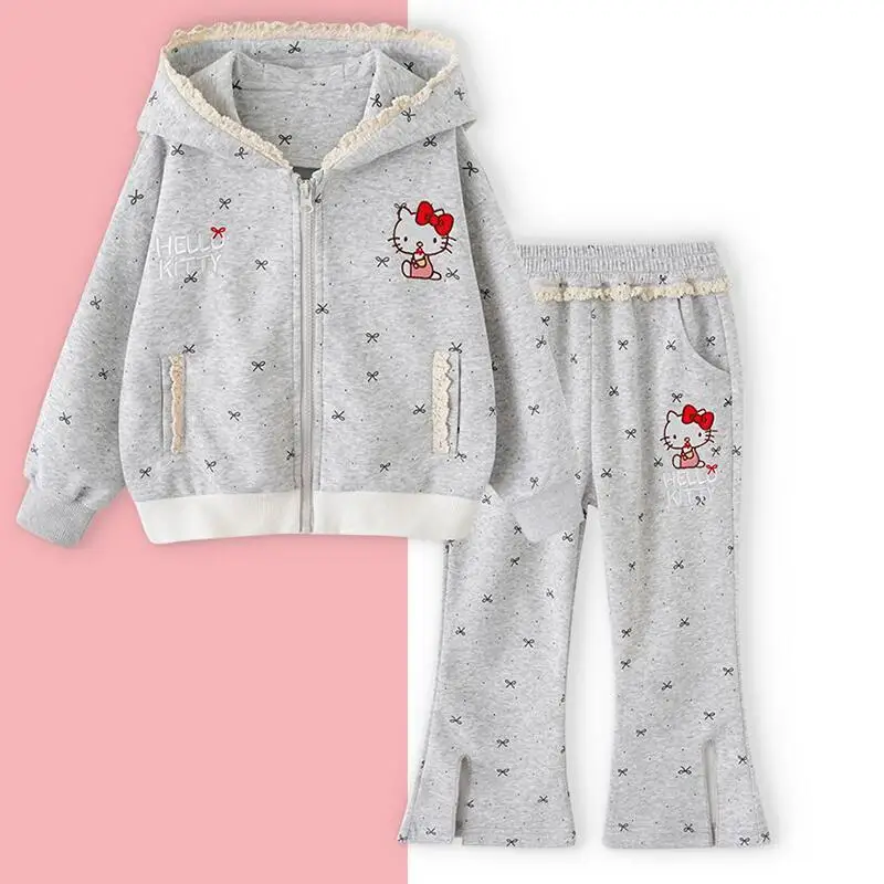 

Толстовка Sanrio Hello Kitty, комплект из 2 предметов, пальто для девочек, брюки, спортивная одежда, детские весенне-осенние топы, модная повседневная одежда с героями мультфильмов Kawaii