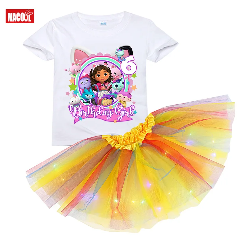 

Girls Birthday Tutu Dress Set Birthday Party Shirts Girl Dress Set Party Light Dress T-shirt Child Suits Clothes for Kids Girl