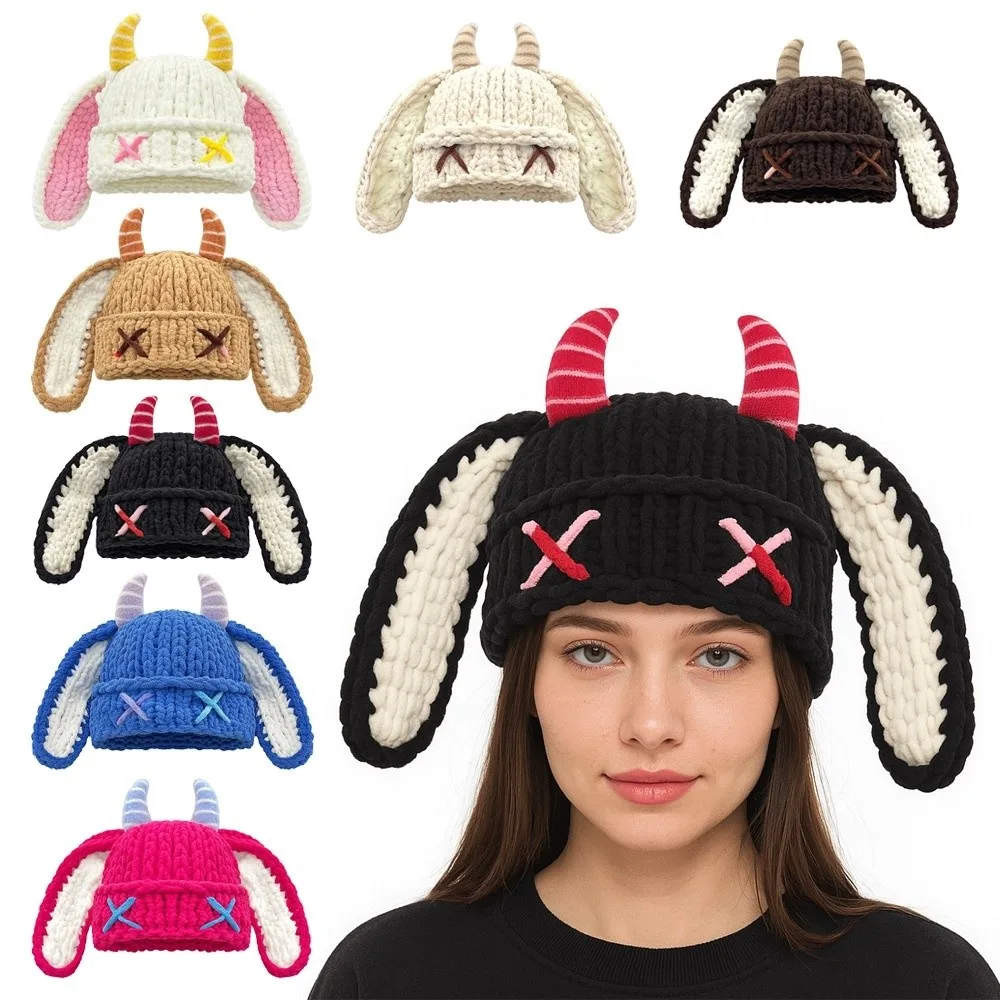 

Trendy Versatile Knitted Beanies Thickened Y2K Long Ears Cap Warm Ear Protection Rabbit Ears Hat Autumn Winter Season