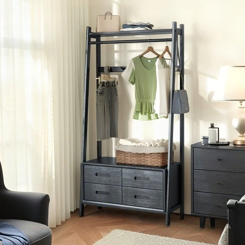 

Pure solid wood retro medieval black bedroom home storage American secondary cleaning hanger hanger bedside table coat rack