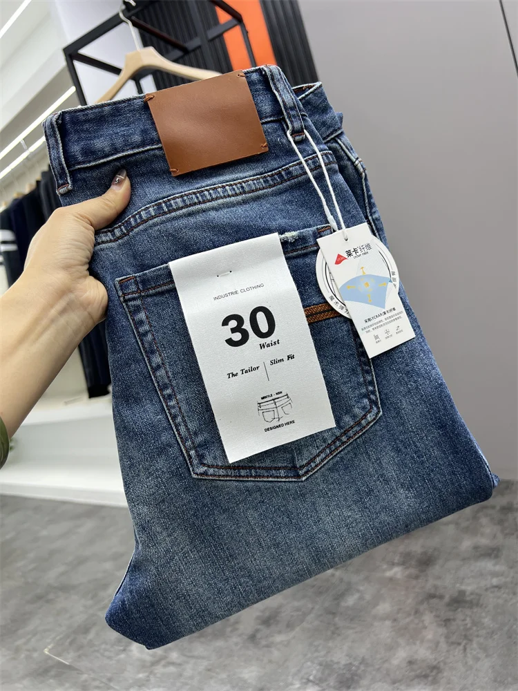 

Soft Stretch Men's Jeans Straight Leg All Seasons Comfortable Fit Blue Denim Pants Faionable Slimming Long Trousers