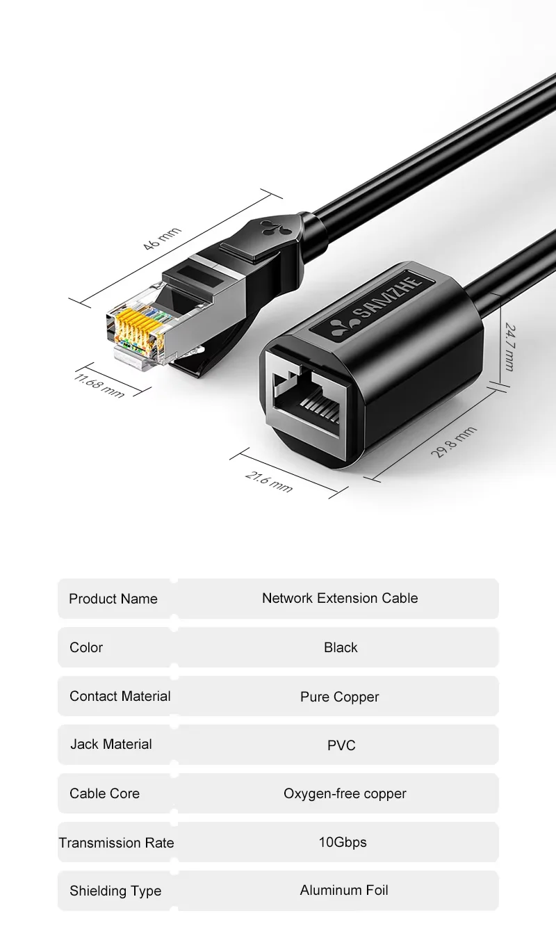 SAMZHE RJ45 Ethernet-Verlängerungskabel-Adapter CAT6 Stecker auf Buchse Verlängerungs-Patchkabel für PC Laptop Cat6 Ethernet-Kabel – Detail 10