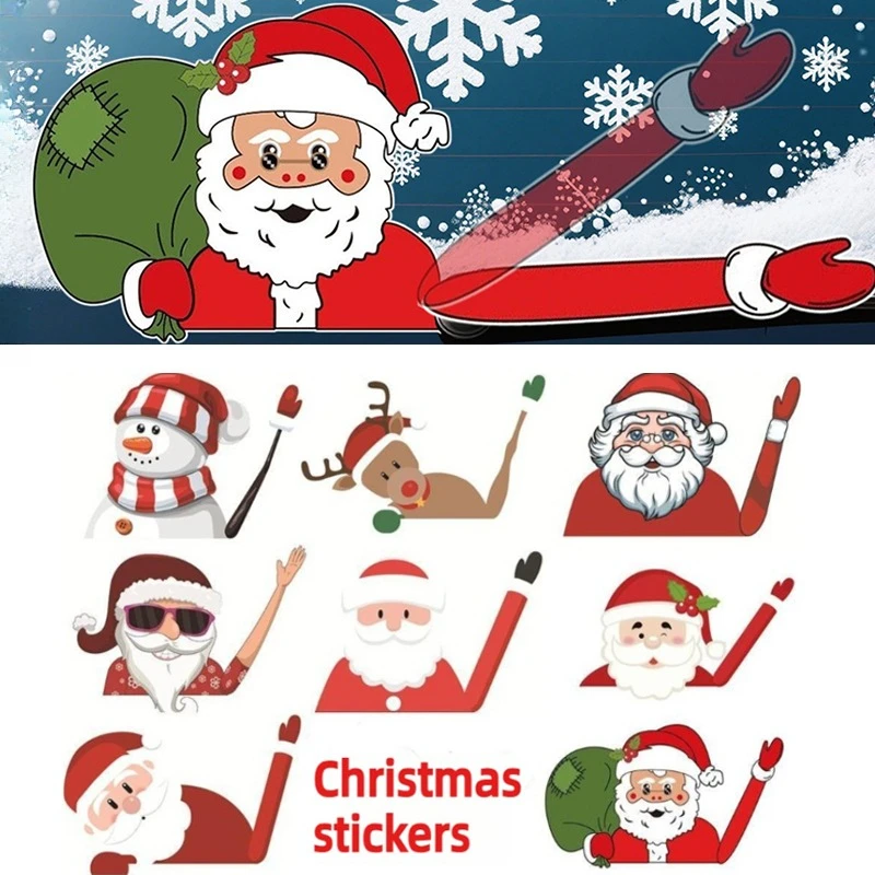 Weihnachten neue Auto Heckscheibenwischer Fensteraufkleber Weihnachtsmann Rentier Schneemann Innendekoration Aufkleber Innenaufkleber
