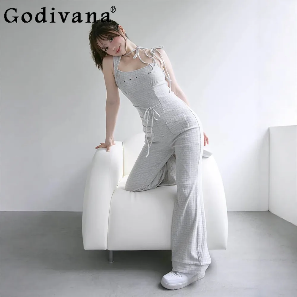 

2025 модный вязаный комбинезон с открытыми плечами в японском стиле для женщин, новые летние милые универсальные комбинезоны для девочек, женские повседневные брюки