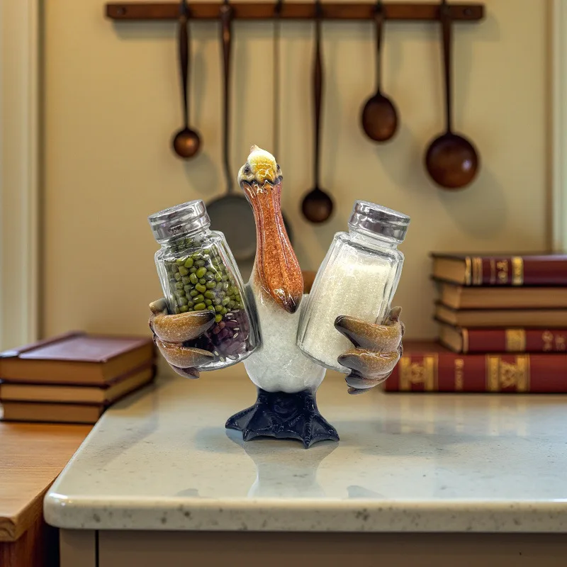 

Креативные украшения для банок с приправами, бутылки с соленым перцем, стеклянные контейнеры, изделия ручной работы из смолы с животными пеликанами, украшения для обеденного стола