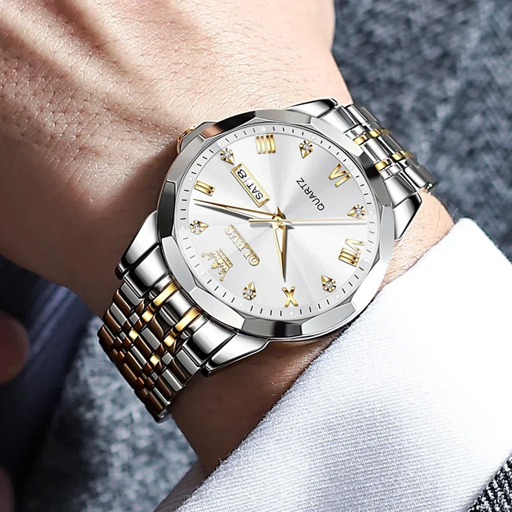 OLEVS 9931 New Style Waterproof Men Wristwatch Business Dual Calendar Luxury Diamond Dial Quartz Watch for Men