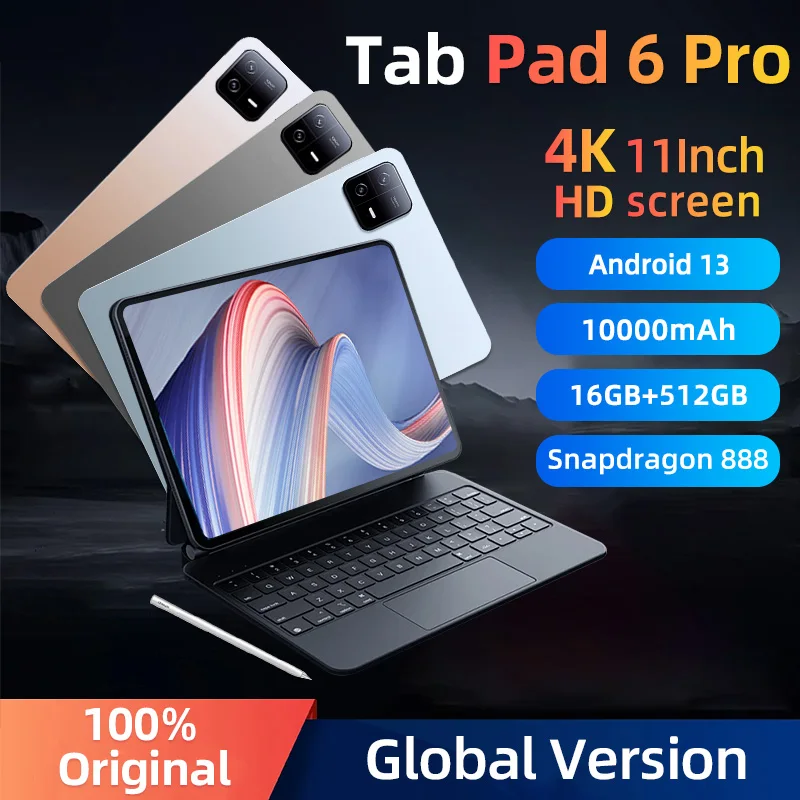 

2024 Original Global Version Pad 6 Pro Tablet Android 13 Snapdragon 888 12GB RAM 512GB ROM 5G 11 Inch HD 4K Screen WIFI Mi Tab