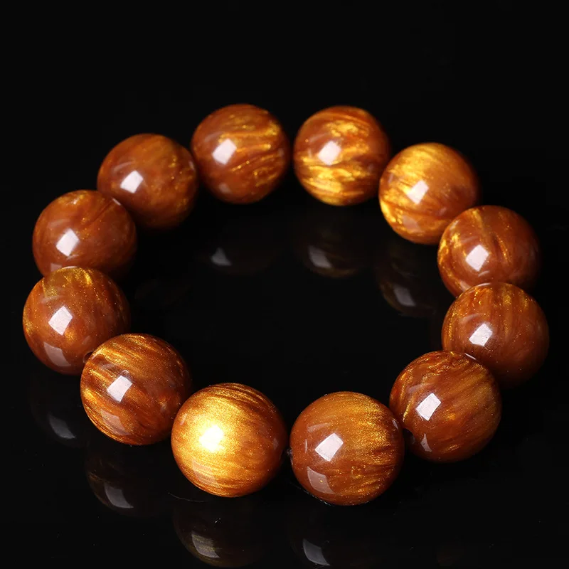 Natural Golden Line Willow Bracelet Gorgonia Beads Bracelet Wooden Handheld Prayer Beads Single Circle Pliable Temperament Coupl