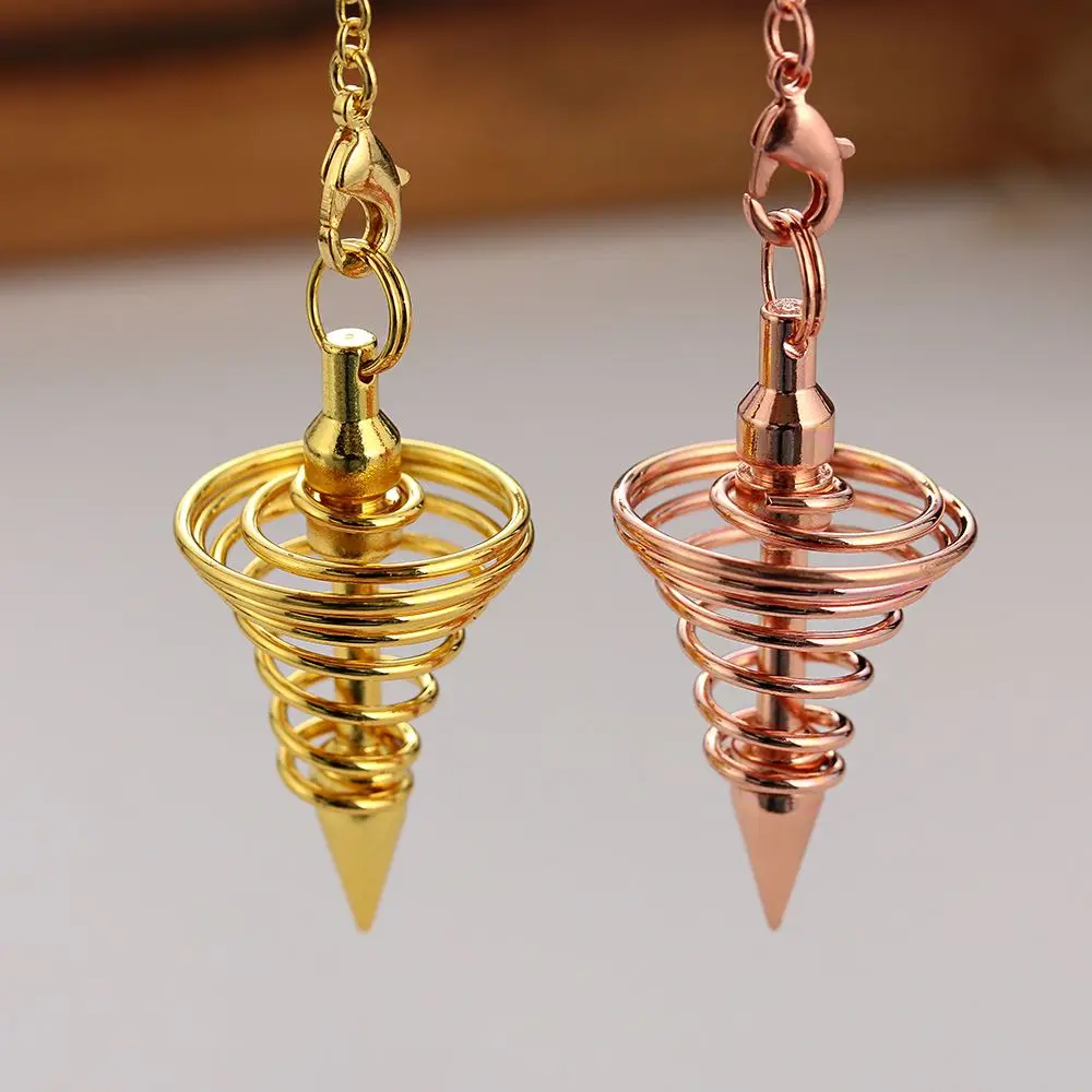 Metal Pendulum Pendulo Radiestesia Pendulums for Dowsing Spiral Cone Antique Gold Silver Color Pyramid Pendule Reiki