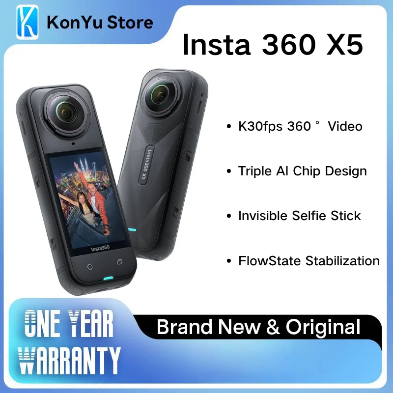 

Экшн-камера Insta360 X5, водонепроницаемая, 8K 30fps, со сменными объективами, тройным ИИ-чипом, превосходной съемкой при слабом освещении, 185 минут работы от аккумулятора
