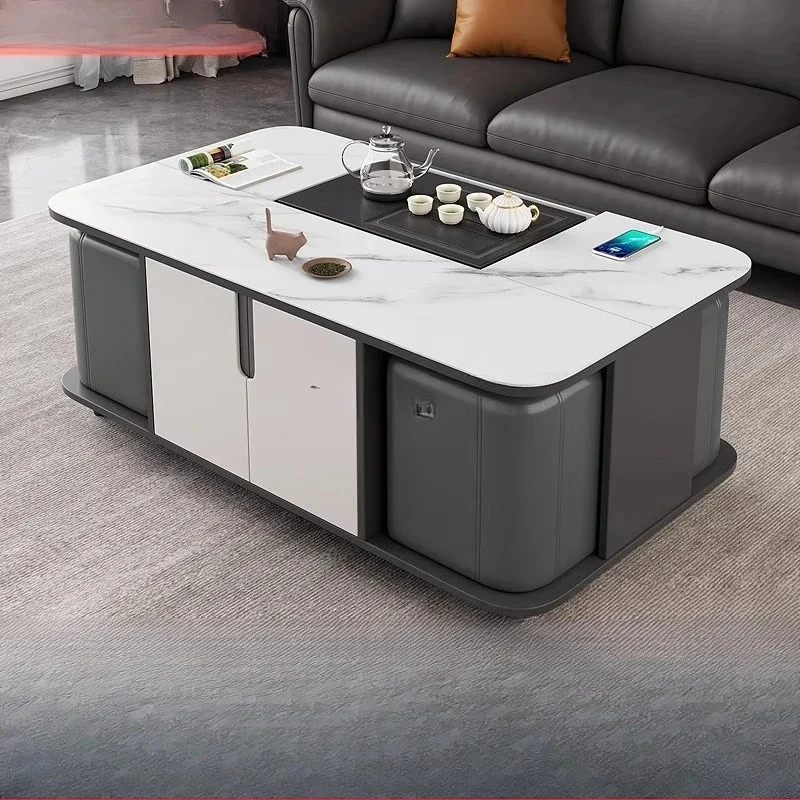 

Multifunctional coffee table Electric lifting integrated rock slab Intelligent tea table
