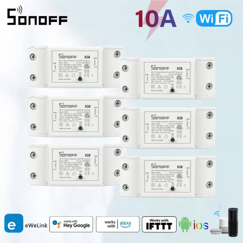 

SONOFF RFR2 Wi-Fi 433MHz DIY Smart Switch Light Controller Voice Control Sync Status Smart Scene Via EWeLink APP Alexa Google