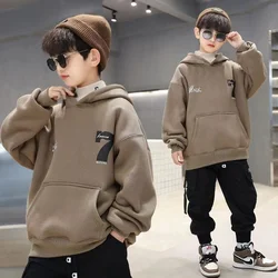 Boys Fashion Hoodies 2024 Autumn Winter Kids Sweatshirts New Handsome Long Sleeved Clothes Big Children Loose Hooded Tops