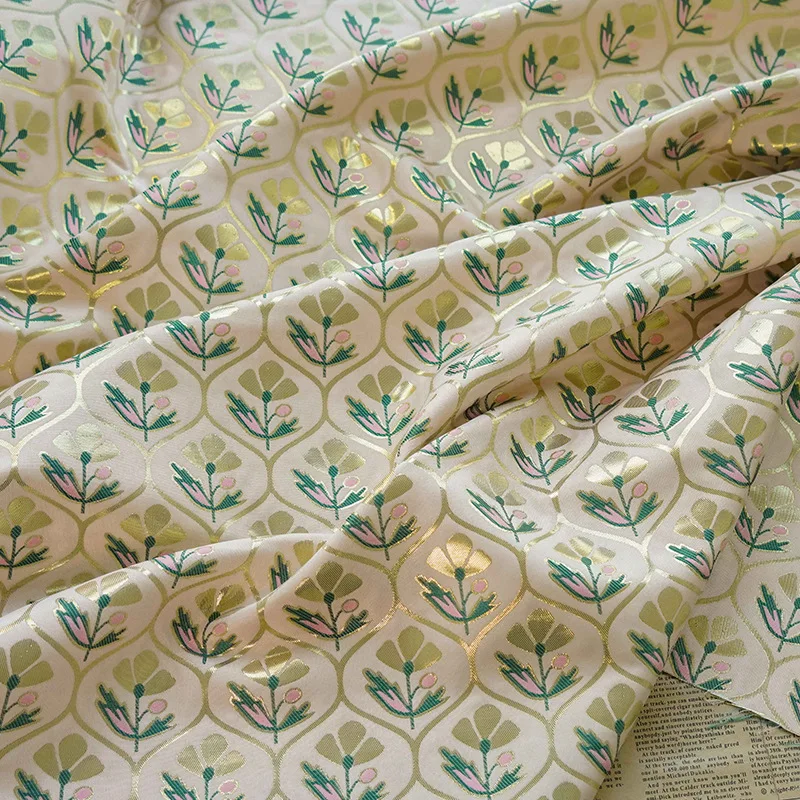 Gold Silk Flower Yarn Dyed Jacquard Fabric Palace Style Dress Bag Diy Sewing Fabric By Half Meter