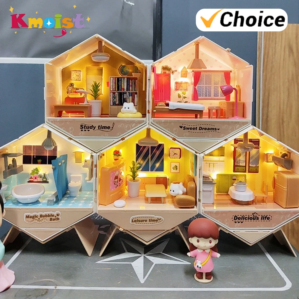 ドールハウスモデルセット漫画ミニチュア家作りごっこ遊びDIYミニハウスナイトライト組み立ておもちゃ子供向けクリスマスプレゼント