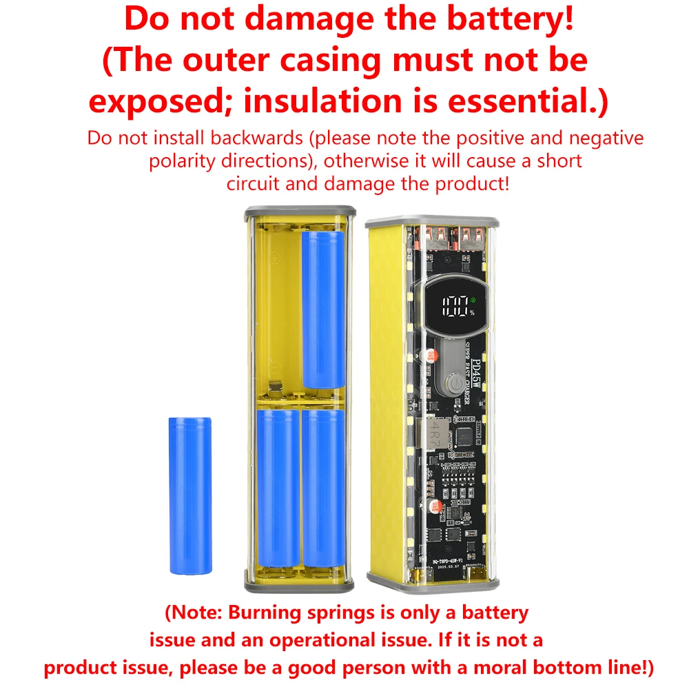 PD 45W Superschnelles Laden Transparente Wiederaufladbare Hülle Ohne Schweißverbindungen 8 Stück 18650 Batteriegehäuse Mit Außenbeleuchtung – Detail 11