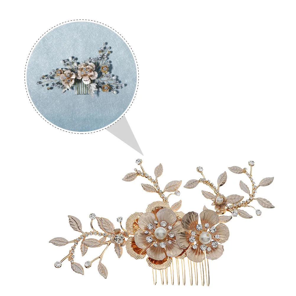 

Rhinestone Hair Comb Elegant Bridal Headdress Retro Headwear Golden Hair Accessories Wedding Party Photographic Styling