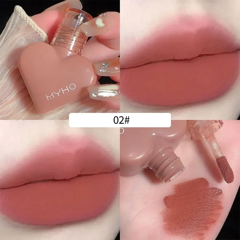 Lápiz labial líquido de terciopelo mate para mujer, brillo de labios, forma de corazón, resistente al agua, larga duración, tinte de labios rojo, cosmético de belleza para estudiantes