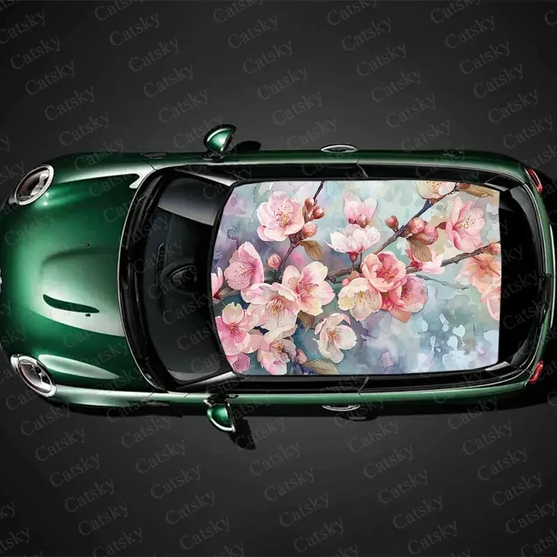 

Blossoming Cherry Blossoms Print Car Roof Sticker Wrap Racing SUV Auto Accessories Packaging PVC Car Hood Graphic Decal Decor