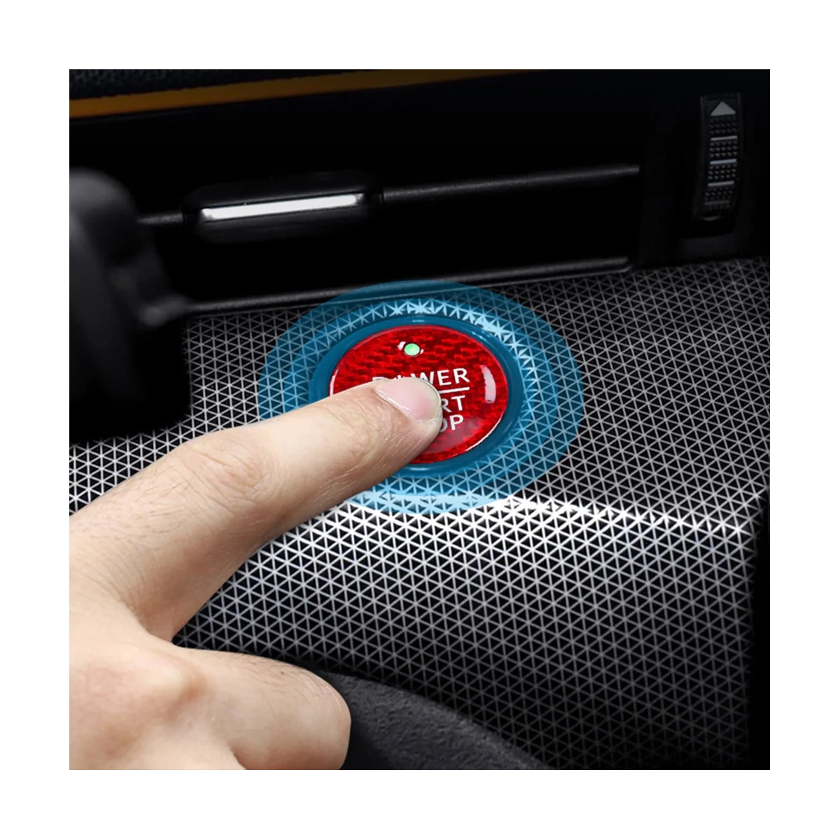 Car Stop Engine Button Real Carbon Fiber Sticker Push Button Cover for Mach-E 2021 2022(Red)