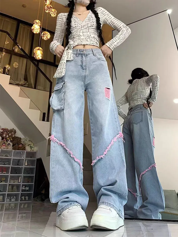 Sweet Cool Style High Street Denim Jeans Women's Spring 2025 New American Loose Straight Leg Wide Leg Long Pants