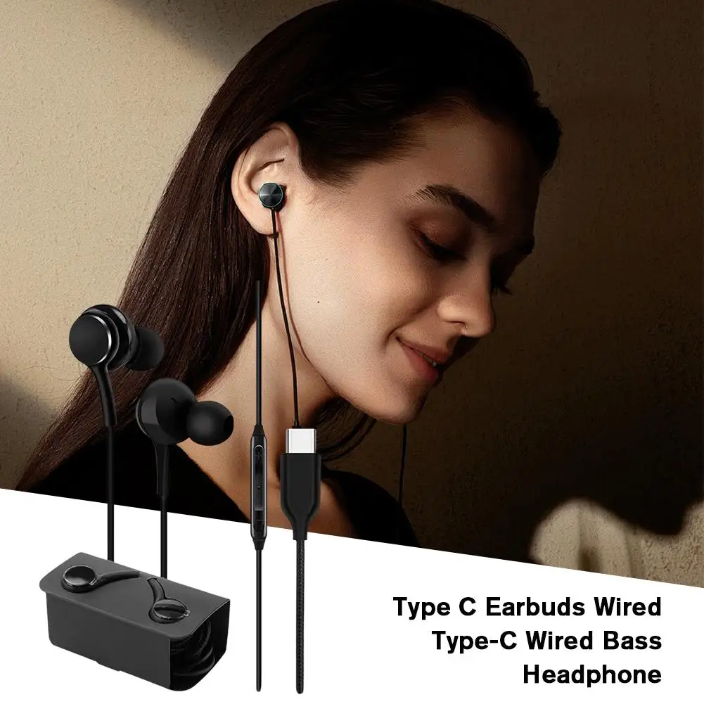 Type C Earbuds Wired Type-C Wired Bass Headphone Hi-Fi Stereo Sound Noise Canceling Waterproof Earphones For Hand-free Call K9W1