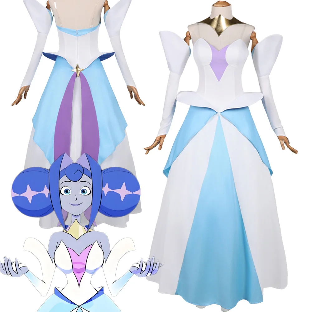 

Cartoon Knights of Guinevere Cosplay White Blue Dress Guinevere Roleplay Long Skirt Outfits Evening Dress Halloween Carnival