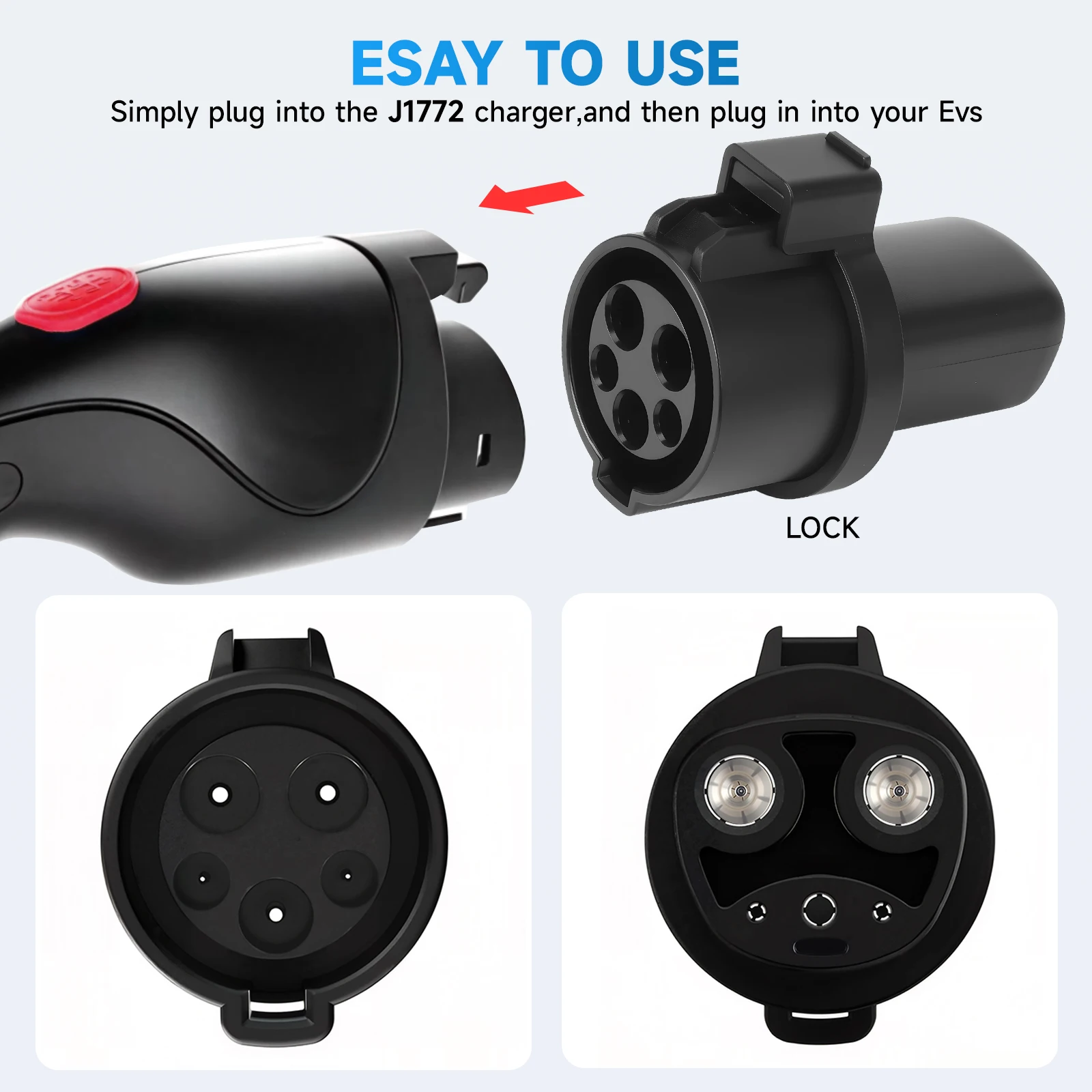 Adaptador EV para vehículo eléctrico para convertidor tipo 1 a TESLA J1772 a conector de cargador EV Tesla para accesorios de coche eléctrico