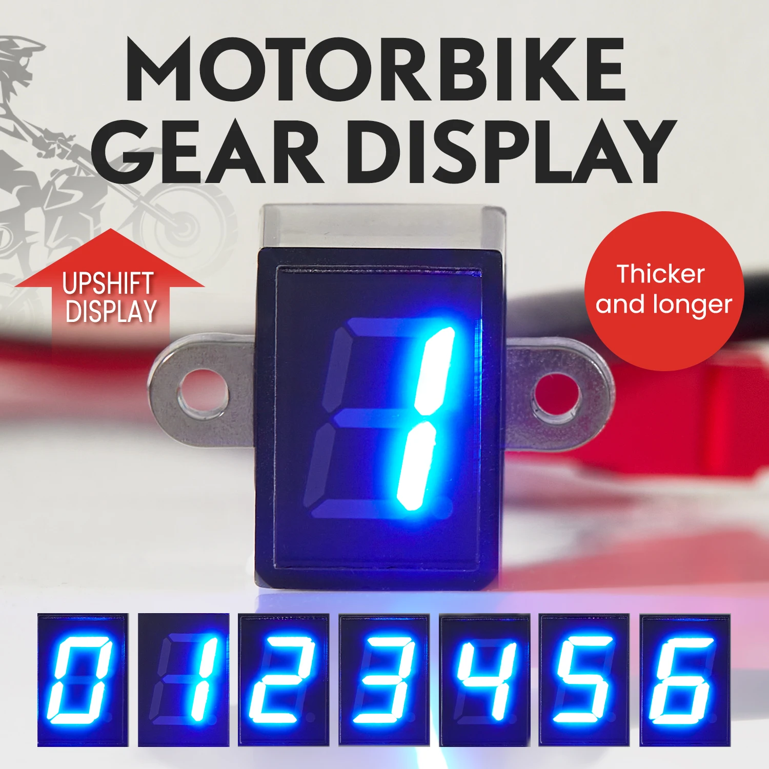 Motorcycle 0-6 Gear Indicator Digital Led Display Universal Off-road Moto Blue Light Waterproof Durable Neutral Gear Monitor