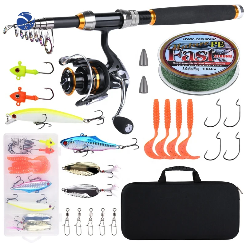 Wholesale Portable 1.8-3.6m Telescopic Fishing Rod Combo and Reel Lures Tackle Full Complete Kit pescaria