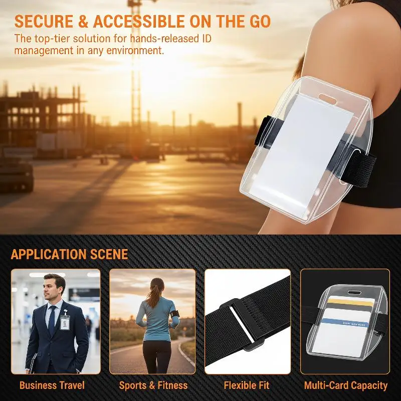 Waterproof Reflective Wristband ID Card Holder Adjustable Elastic Plastic Arm Band for Amusement Park Party Events
