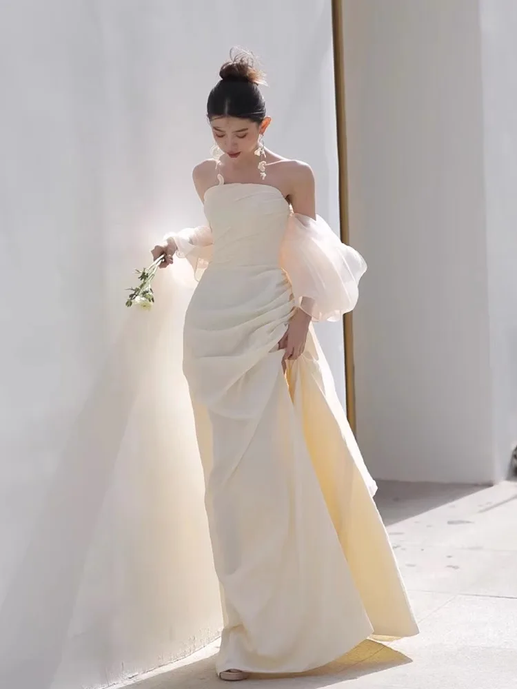 

French light wedding dress door dress 2024 bride location travel photo light gauze dress skirt light luxury niche welcome