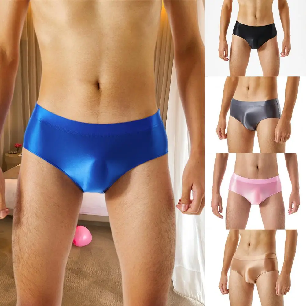 Men Panties Solid Color Smooth Stretch Seamless Glossy Underwear Sexy One-Piece Underpants Briefs Male Clothes