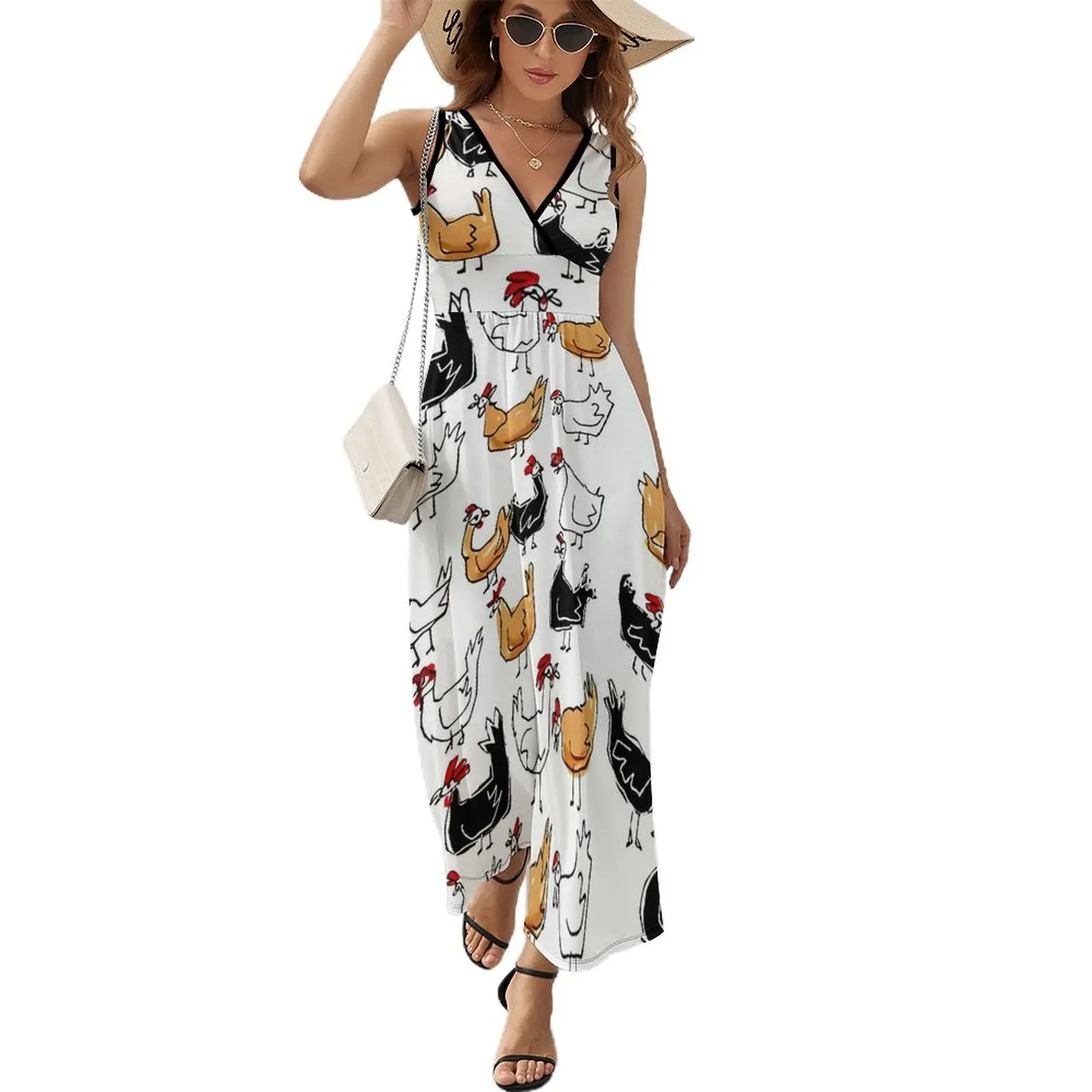 Chickens Brood Dress Abstract Animal Cute Maxi Dress Street Style Boho Beach Long Dresses High Waist Custom Oversize Vestido