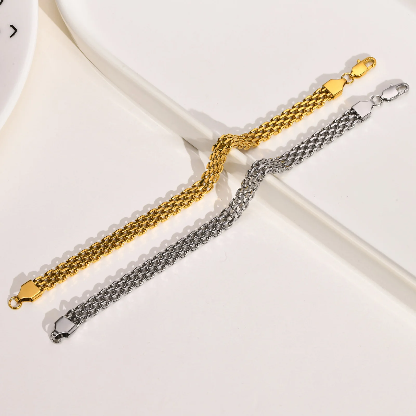 6mm Waterproof Mesh Link Chain Bracelet For Women, 18k Gold Plated Stainless Steel Adjustable, Non Tarnish Jewelry 17cm-21cm