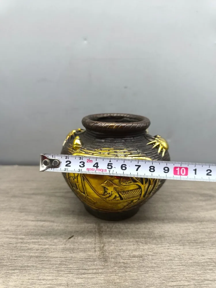 Antique Thickened Gilded Purple Copper Eight Directions Wealth Jar Tea Cup Home Vintage Collectible Old Item