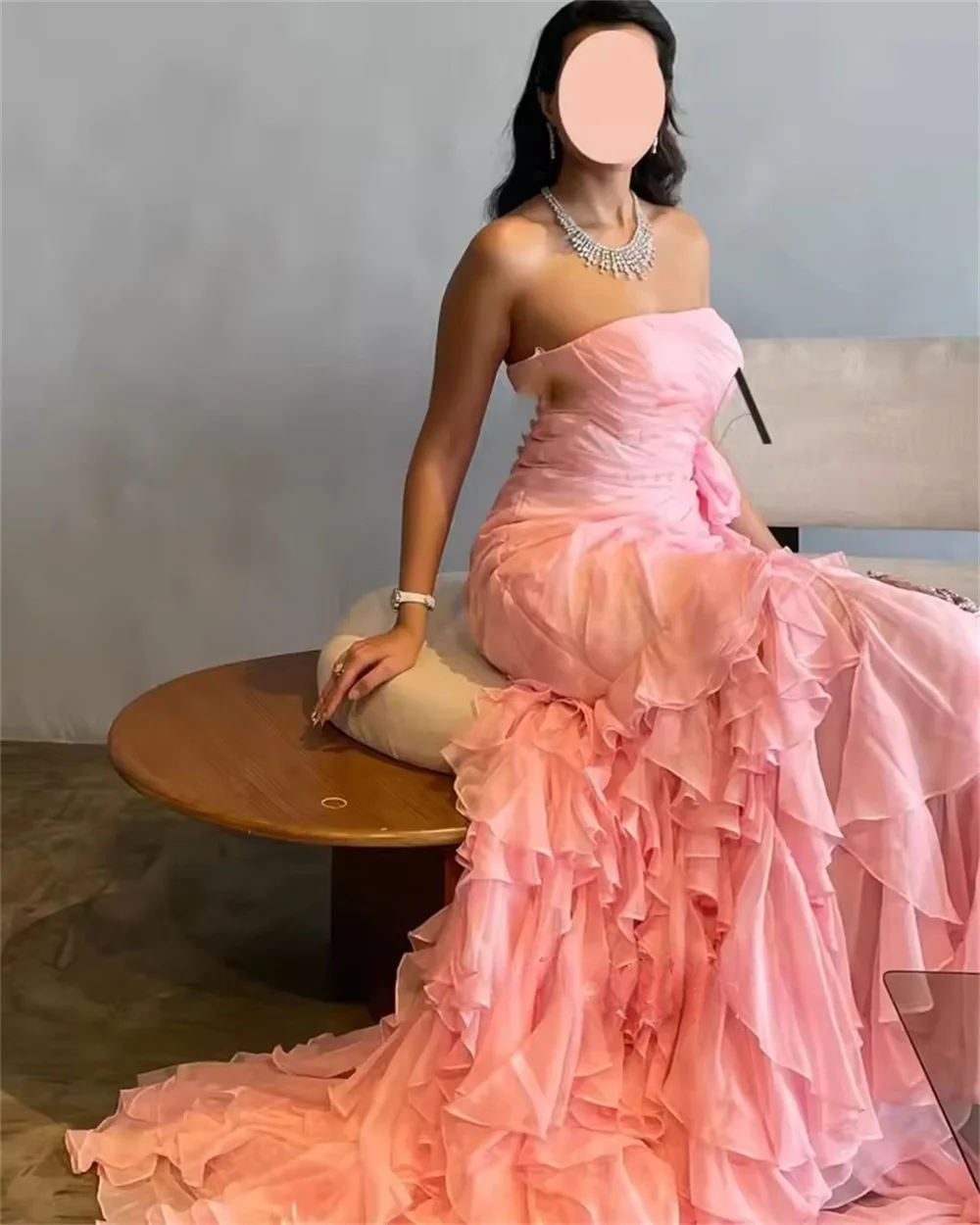 Mila Customized Strapless Trumpet Wedding Party Dress 3D Flower Cascading Ruffle Prom Dresses Court Train Women Evening Dress