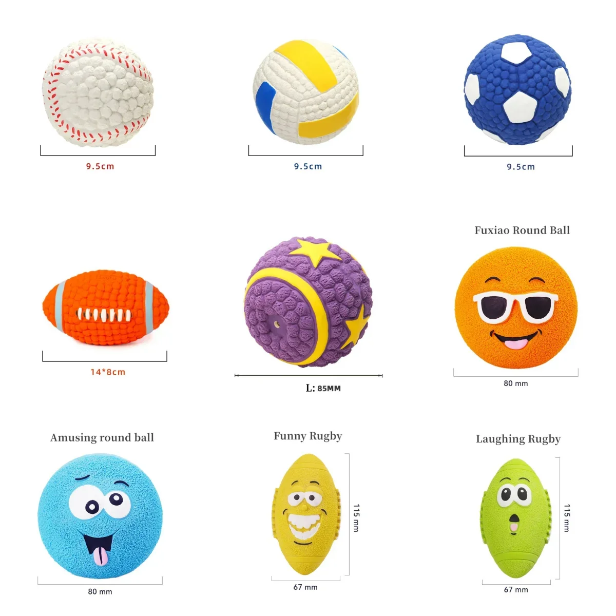 Latex Pet Ball Squeaky Toy For Small Large Dog Rugby Tennis Volleyball Football Basketball Tooth Cleaning Training Toys