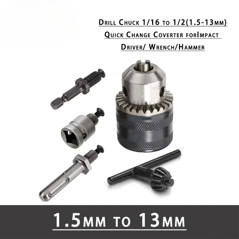 SYS 1.5-13mm Converter 1/2 20UNF Key Drill Chuck Thread Quick Change Adapter SDS 1/4 Impact Driver Wrench Bit Connecting Rod Hex